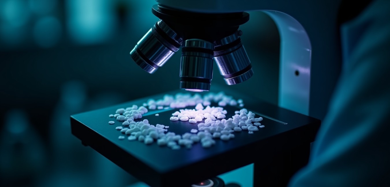 Mikroskop laboratoryjny badający komórki krwi na ciemnym tle, symbolizujący przełomowe odkrycie w diagnostyce raka przełyku.